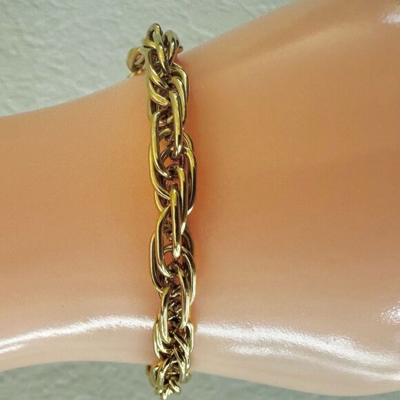 Gold-Tone Woven Link Chain Bracelet - Picture 4 of 6